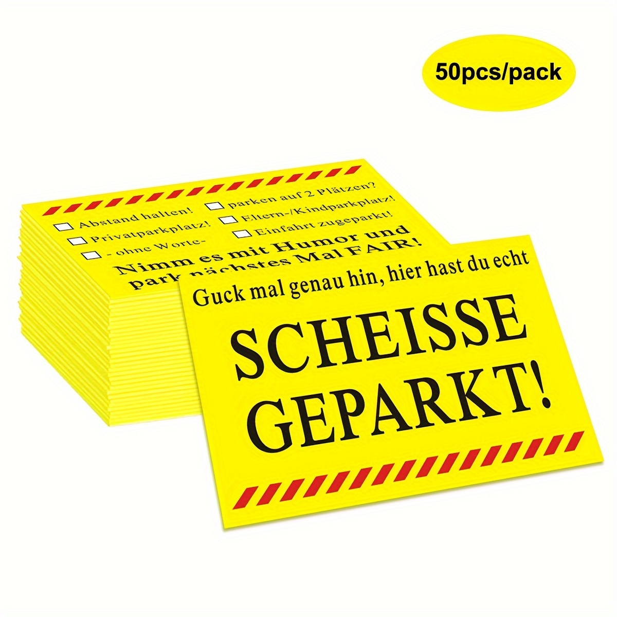 

50pcs German Humor Parking Violation Cards – Funny Prank Notices With Check Boxes For Parking, Warning Reminder Cards For Cars & Motorcycles, "scheisse Geparkt" Hilarious Message, Funny Parking Cards