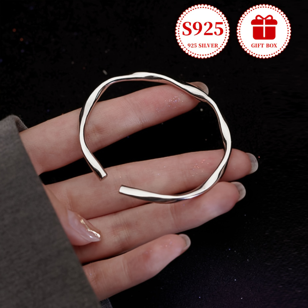 

925 Sterling Silver Twist Open Cuff Bangle Bracelet Elegant 18k Gold Plated Hand Bangle With Gift Box