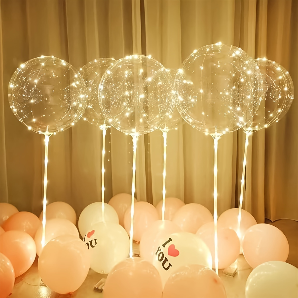 

6-pack Led Balloon Lights - Transparent Balloons With Sticks For Party, Birthday, Wedding, Decoration, Cold White Leds, Battery-powered (batteries Not Included), ≤36v Plastic Shade