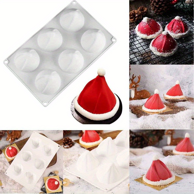 

1pc Christmas Santa Hat Silicone Mousse Cake Mold - 6 Cavities, Holiday Baking & Kitchen Decor