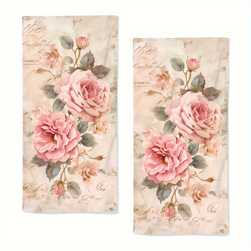 

2-pack Rose Floral Kitchen Towels, Modern Woven Polyester Dish Cloths, Space-themed Absorbent Quick Dry Towels For Home, Bathroom, Gym, Decorative Super Soft Towels, Machine Washable - 18x26 Inches