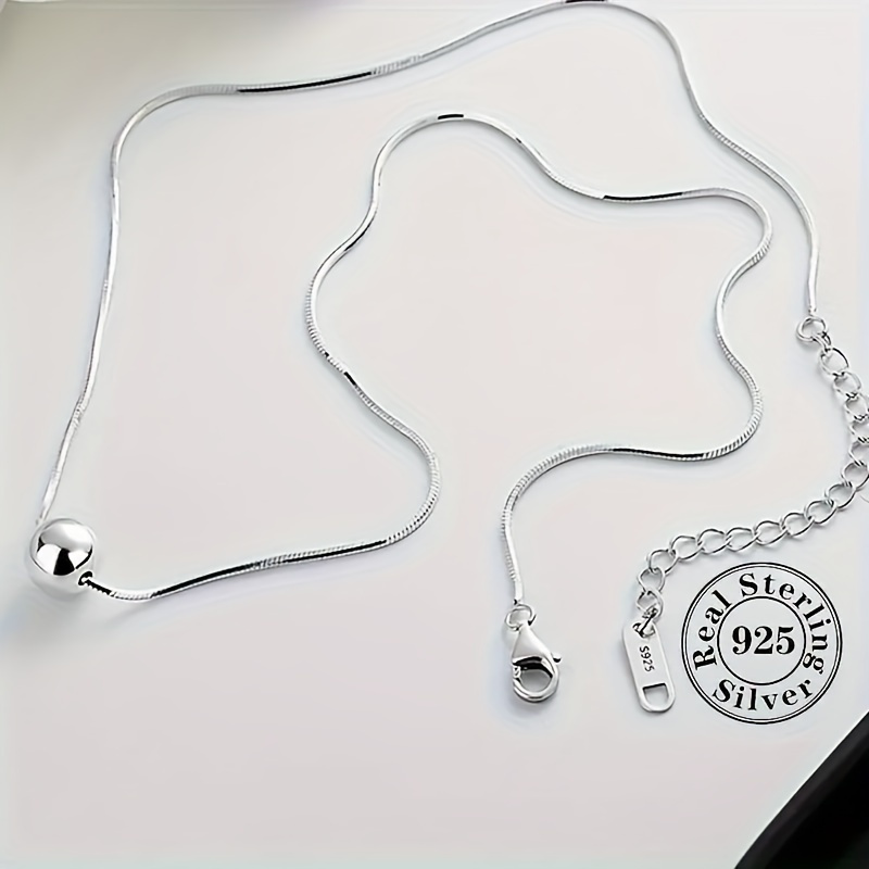 TEMU Elegant 925 Sterling Silver Ball Pendant Necklace With Snake Chain - Perfect Anniversary Gift For Her, Bone, Jewelry