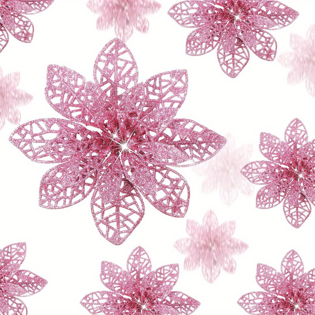 

Glitter Christmas Poinsettia Flowers Artificial - No Power Needed, Plastic Decorations For Christmas And New Year Events