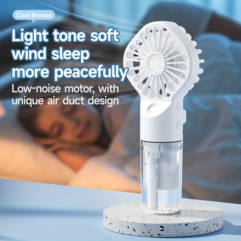 1pc mini handheld misting fan with spray bottle usb rechargeable portable wearable fan plastic material with button control built in lithium battery cord included suitable for indoor outdoor use details 0