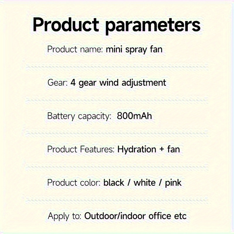 1pc mini handheld misting fan with spray bottle usb rechargeable portable wearable fan plastic material with button control built in lithium battery cord included suitable for indoor outdoor use details 1