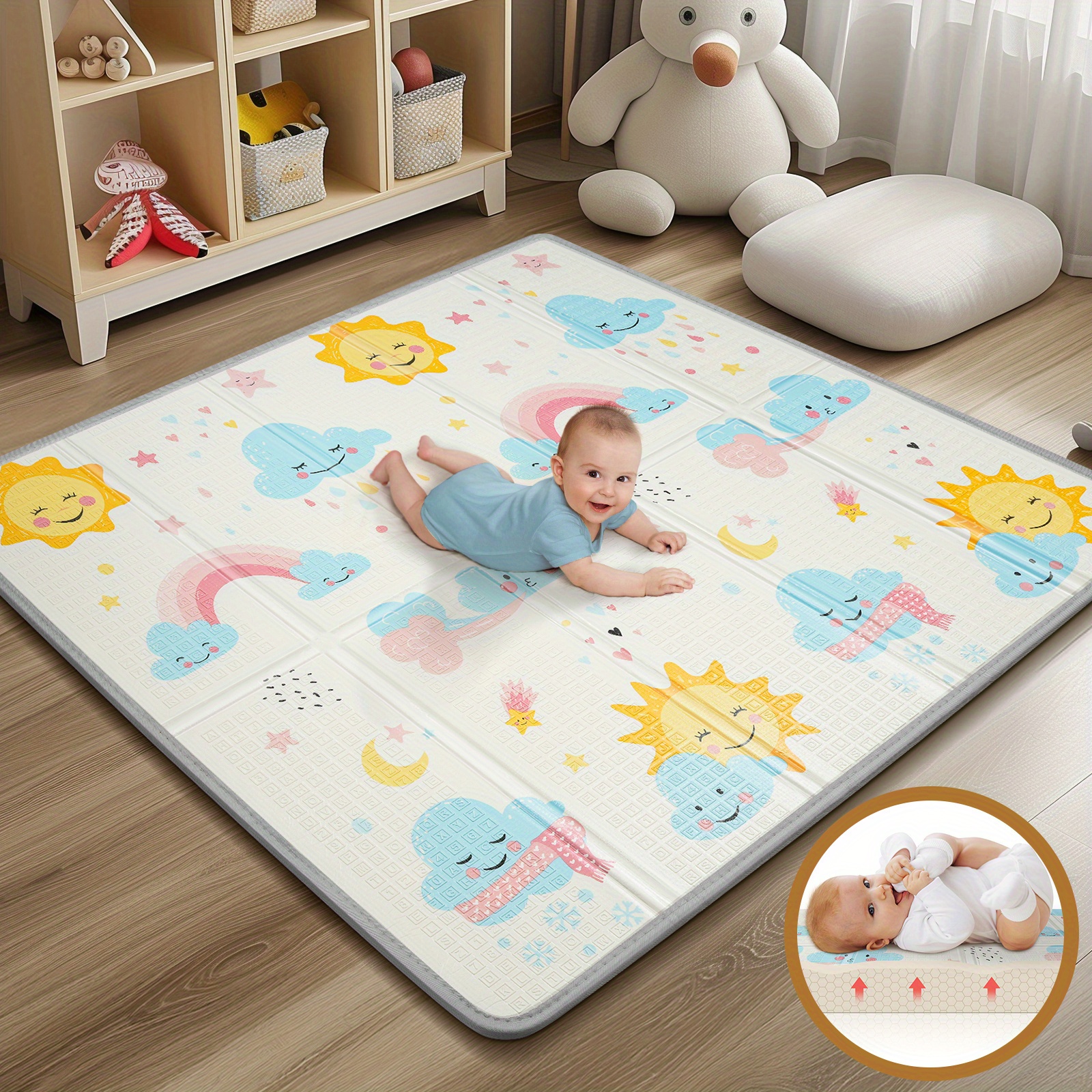 

Foam Baby Playmat- 50 X 50 X 0.6 Inches Thicker Size, Crawling Mat, Sun Pattern, Easy To Clean, High Quality Pe Material, 100% Non-toxic,