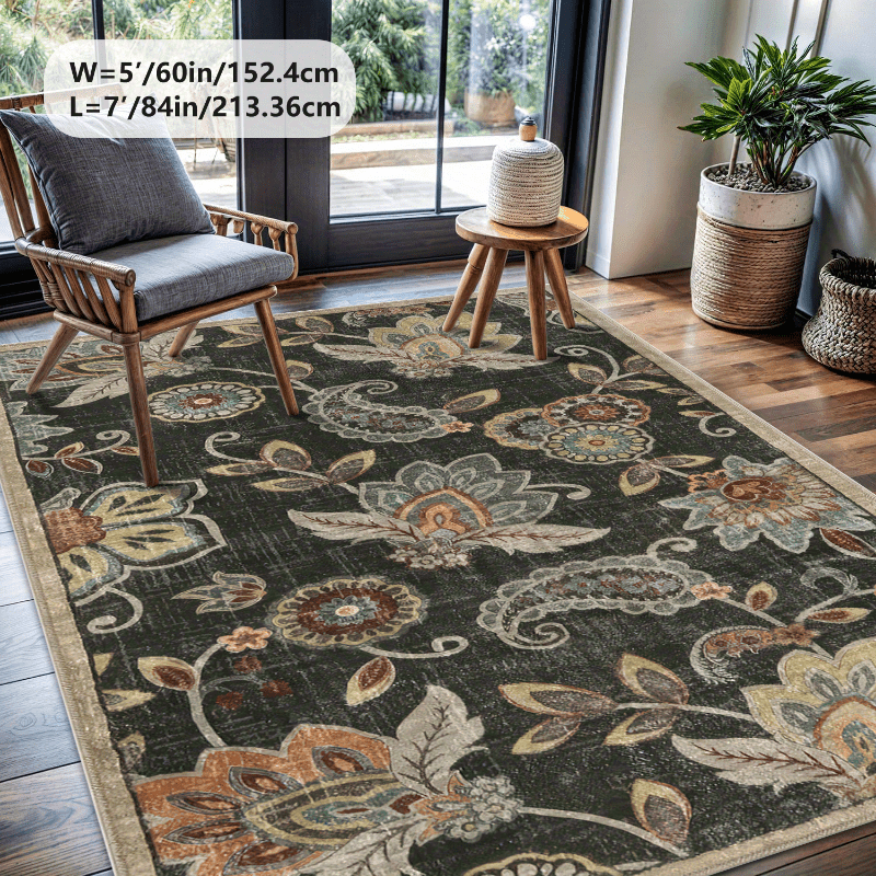   tropical floral pattern area mat non slip machine washable low pile polyester fiber mat for living room bedroom indoor use multiple sizes   versatile floor covering stylish indoor mat polyester fiber mat