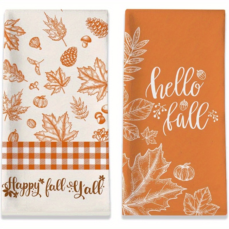 

2-pack Contemporary Fall Kitchen Towels - 18x26 Inch, 100% Polyester, Machine Washable, Super Dish Cloths With Pumpkin, Maple Leaf & Coastal Themes For Home Decor, Housewarming & Thanksgiving Gifts