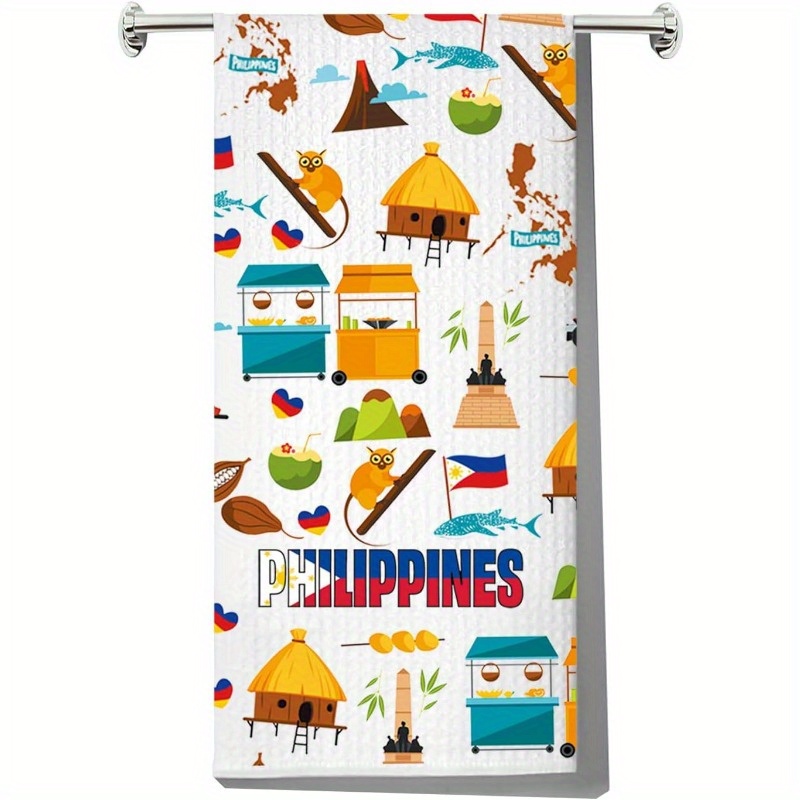 

Philippines Coastal Theme Dish Towels - 1pc, 18x26 Inch, Contemporary Style, Super Polyester, Machine Washable, Ideal For Kitchen, Travel, And Housewarming Gifts