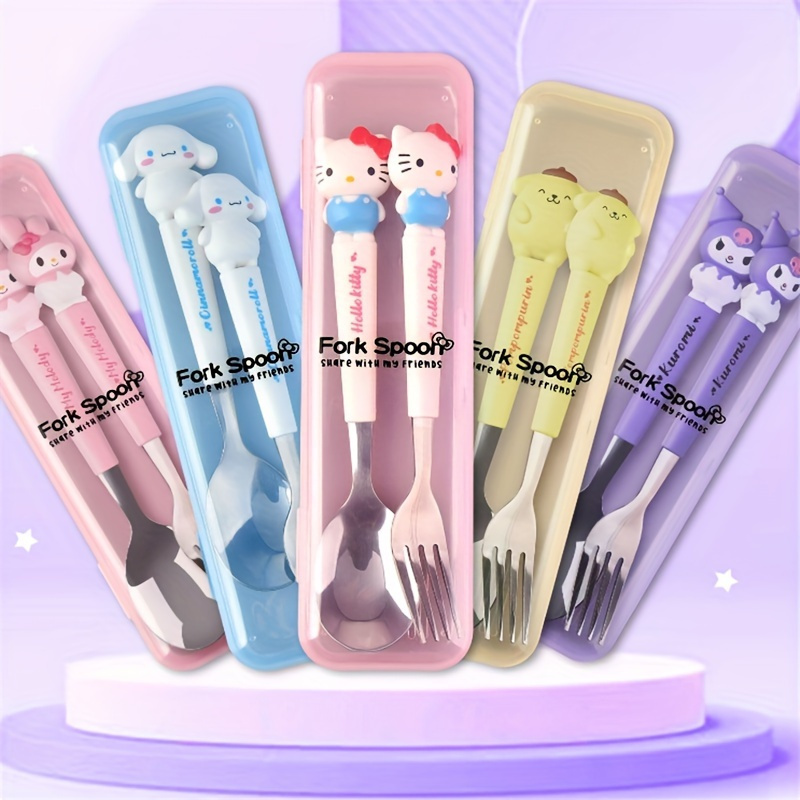 a   tableware set featuring a   cartoon fork and spoon packaged in a box   families dorms camping and picnics with its adorable design Product details 0