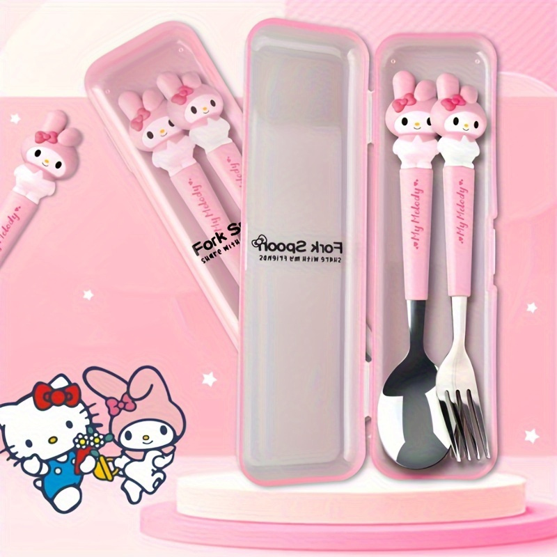 a   tableware set featuring a   cartoon fork and spoon packaged in a box   families dorms camping and picnics with its adorable design Product details 2