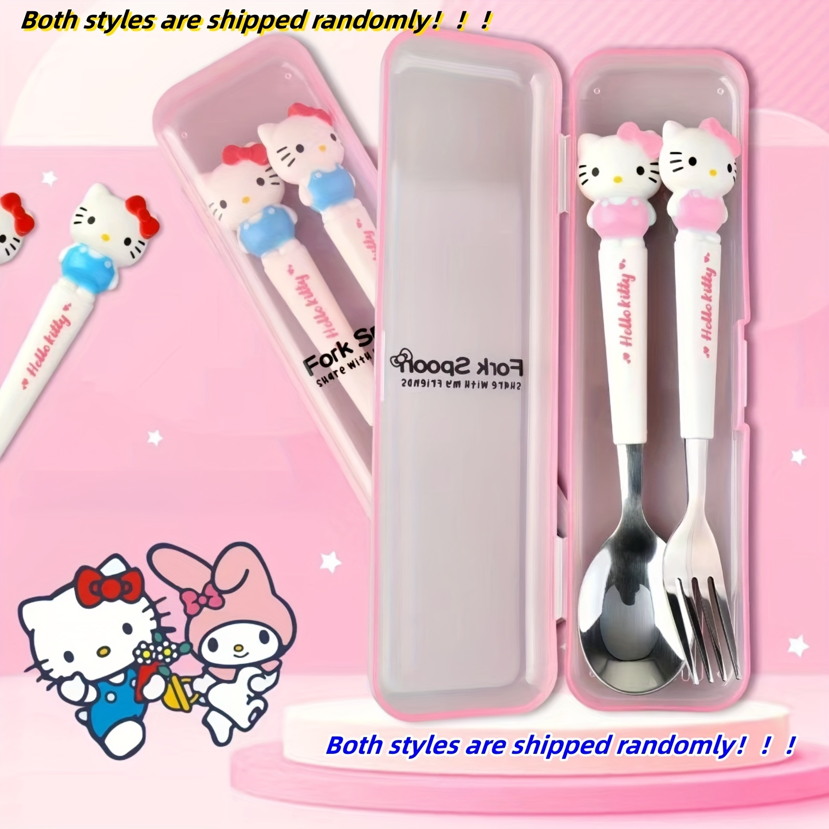 a   tableware set featuring a   cartoon fork and spoon packaged in a box   families dorms camping and picnics with its adorable design Product details 1