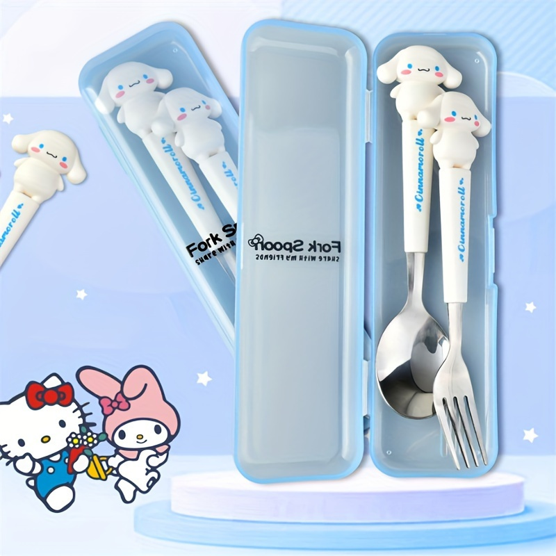 a   tableware set featuring a   cartoon fork and spoon packaged in a box   families dorms camping and picnics with its adorable design Product details 3