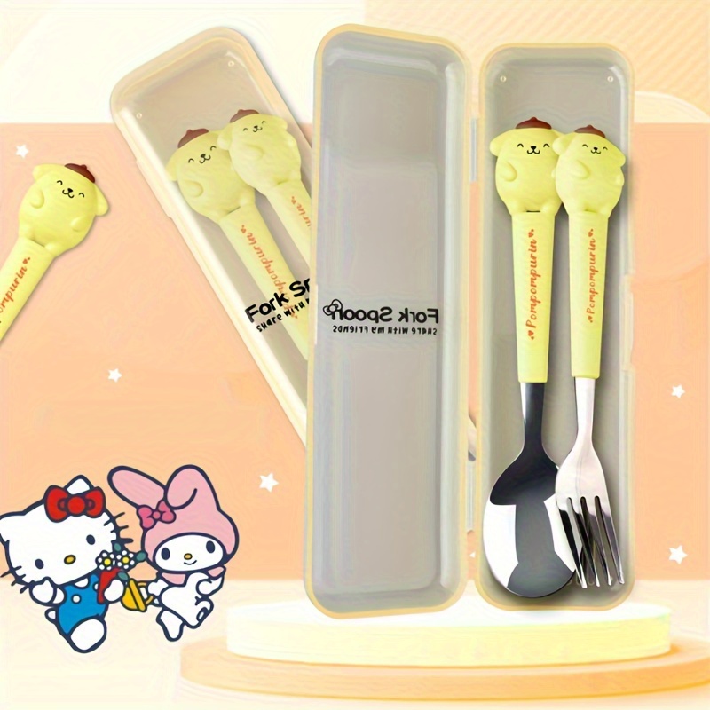 a   tableware set featuring a   cartoon fork and spoon packaged in a box   families dorms camping and picnics with its adorable design Product details 5