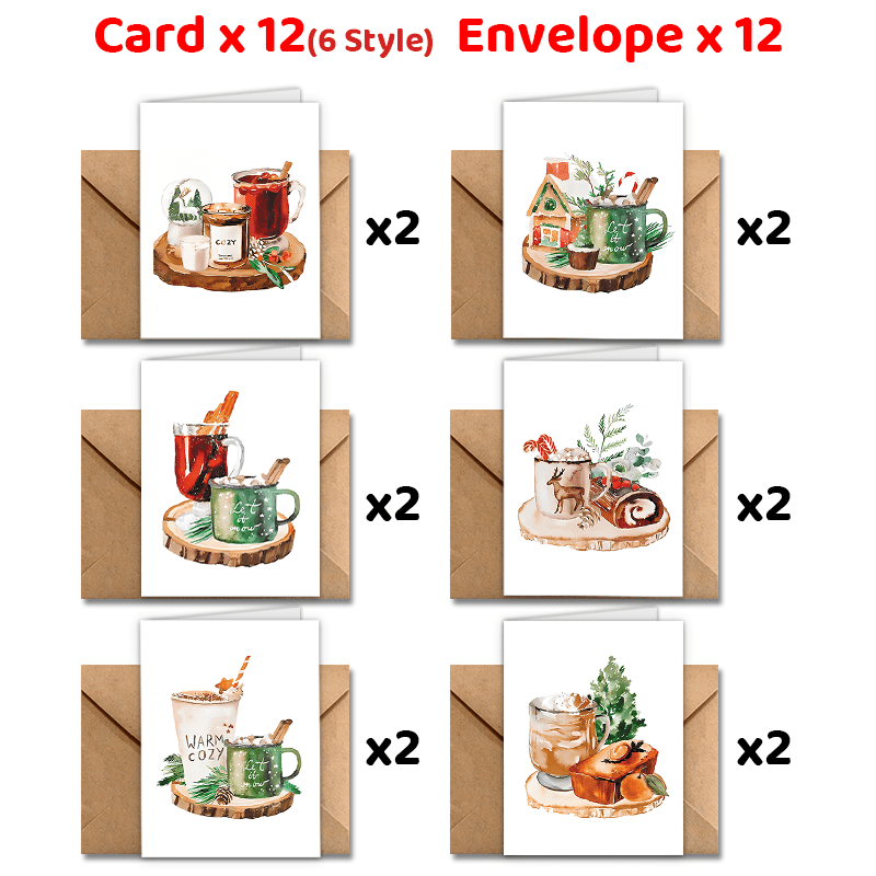 

24pcs Watercolor Christmas Greeting Cards With Envelopes - , Family Dinners & Thank You Notes