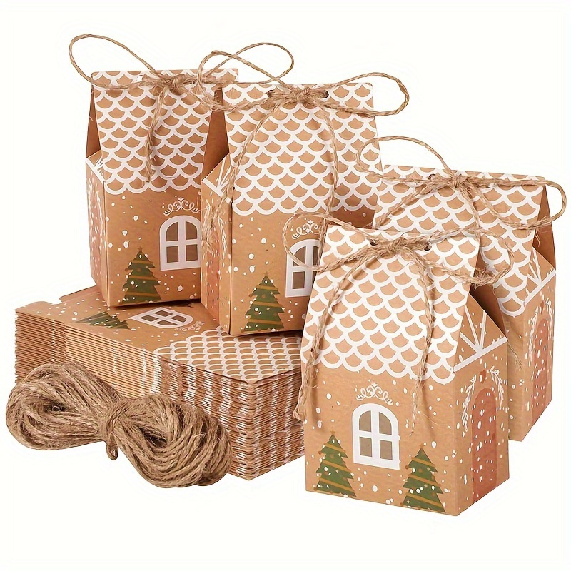 

Christmas House-shaped Kraft Candy Boxes - Set Of 5/12/48pcs, Candy, Biscuits & Wedding Favors - Includes Christmas Tree Ornaments, Ideal For Holiday , Christmas Decor