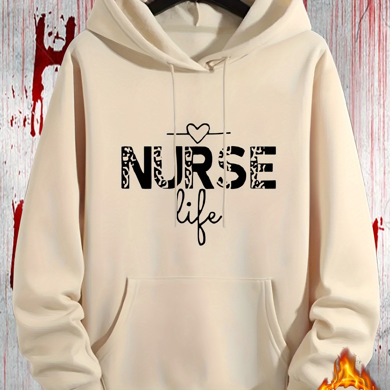 

Nurse Life Hoodie - Casual Fall/winter Knit Fabric Pullover With Kangaroo Pocket, Hooded Polyester Sweatshirt With Slight Stretch