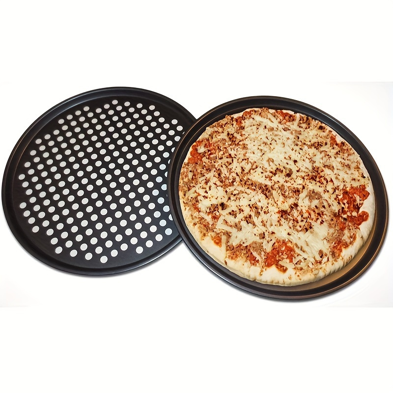 2pcs non stick iron pizza pan set 11 inch bpa free   carbon steel with perforated insert for   baking essential kitchen baking accessories no electricity needed details 3