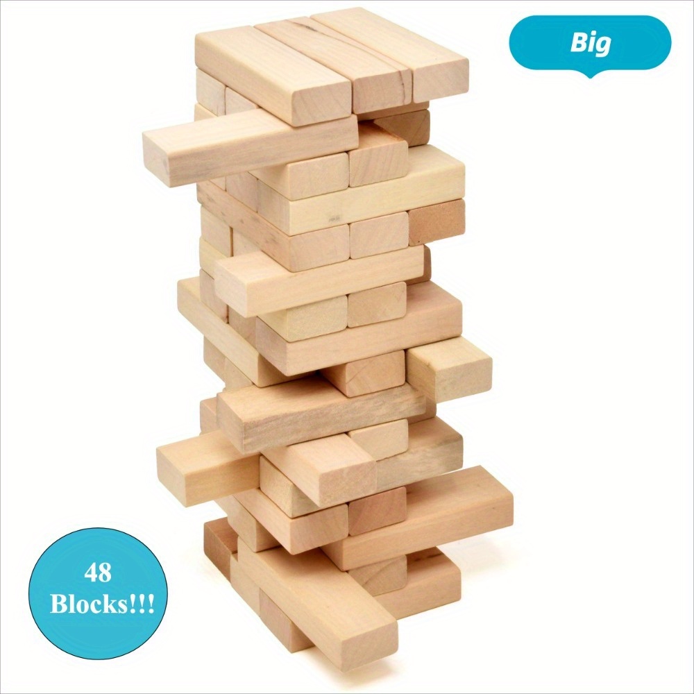 

Deluxe Timber Tower Wooden Game - 48 Pieces For Building, Toppling, And Tumbling - Classic Stackable Set For - Ideal For 14 And Up