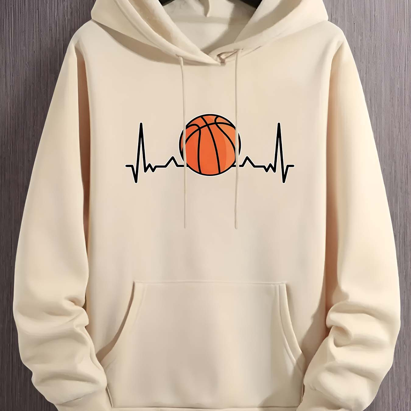 

Men's Casual Hoodie With Basketball Print, Polyester Hooded Sweatshirt With Kangaroo Pocket, Knit Fabric, Regular Fit, Unisex Sports Top For Fall/winter