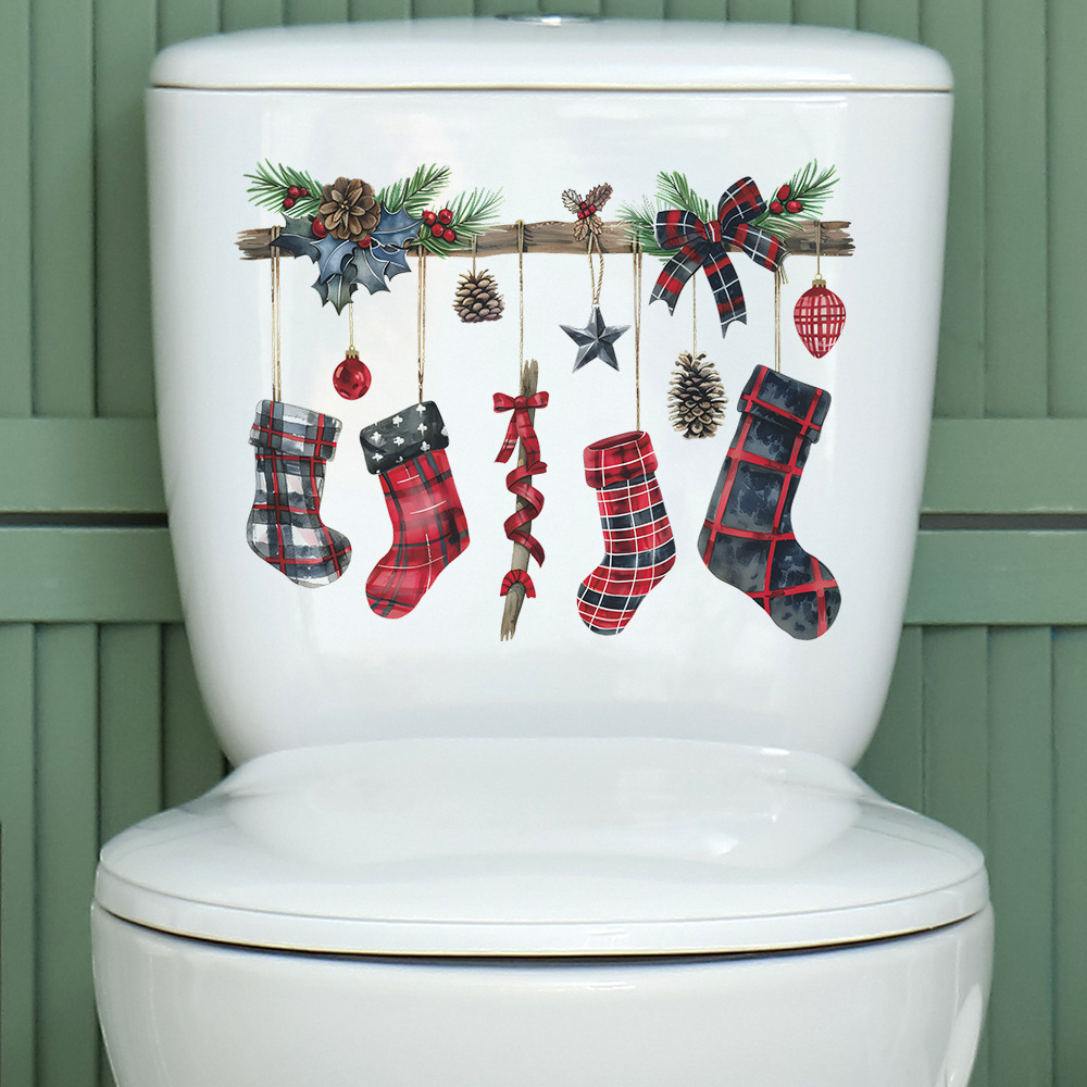

Christmas Stocking Toilet Decal - Self-adhesive Bathroom Wall Sticker For Decor, Bedroom, Christmas Gifts,