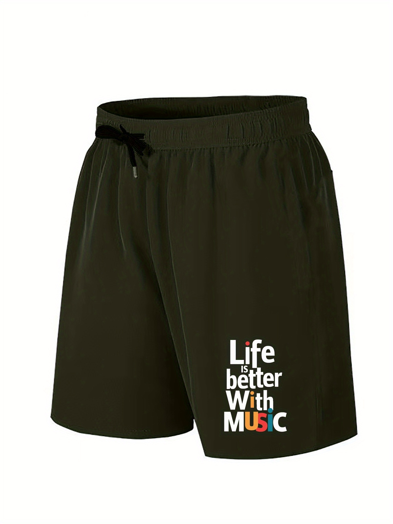 *'s Big Tall Casual Shorts &*;* with Music&*; in Dark Green with  Elastic Waistband Drawstring, Polyester, Machine Wa