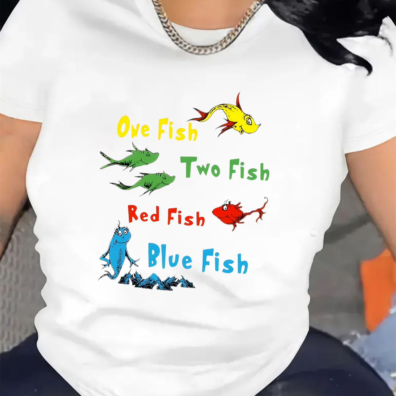 

Inspired 1 Fish Blue Fish T-shirt, Crew Neck, Polyester Blend With Spandex, Medium Stretch, Knit Fabric Tee For Women - Versatile For , Casual Sporty Style