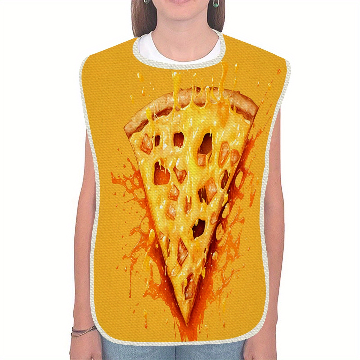 

1pc Creative Pizza-themed Linen Bib For Adults - & Oil Protection, Washable & Kitchen And Dining Accessory