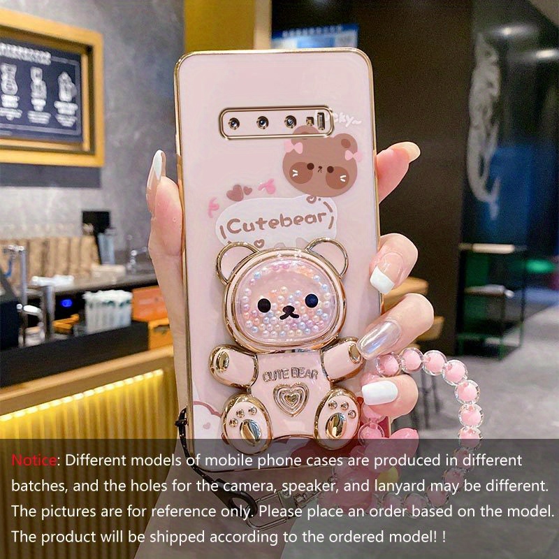 TEMU S10 Adorable Bear Holder With Colorful Flower Lanyard Plated Phone Case For S10 Soft