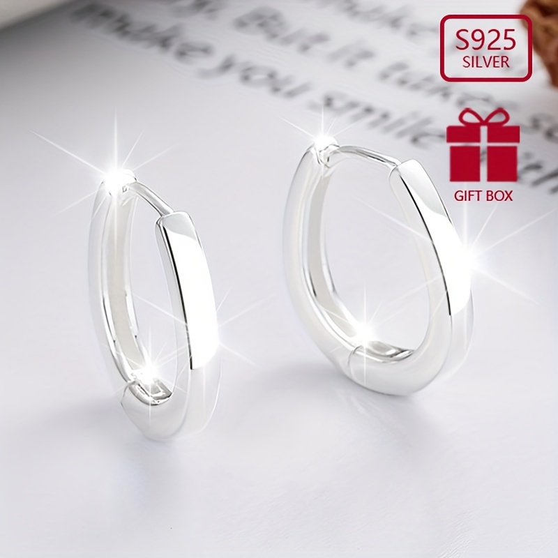 

Simple Smooth Hoop Earrings 925 Sterling Silver Hypoallergenic Jewelry Elegant Leisure Style For Women