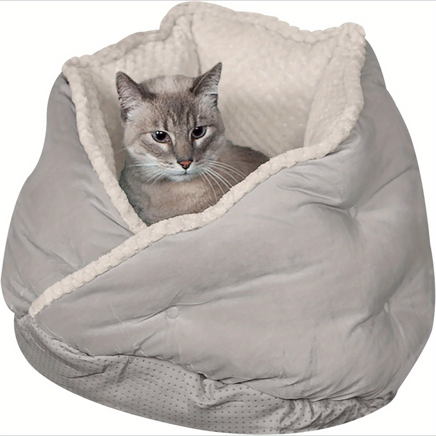 1pc cozy   plush velvet pet bed for cats small dogs non slip bottom soft gray with white trim washable durable   to 35 lbs   indoor   cute cat bed Product details 0