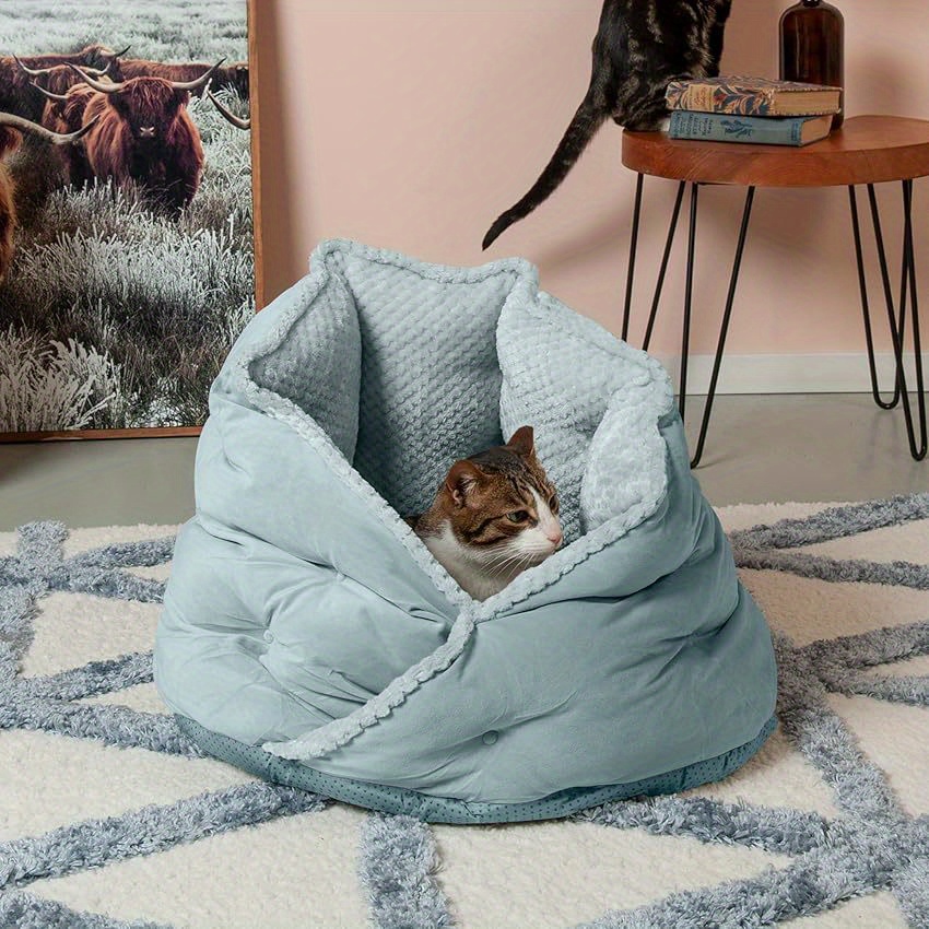 1pc cozy   plush velvet pet bed for cats small dogs non slip bottom soft gray with white trim washable durable   to 35 lbs   indoor   cute cat bed Product details 3