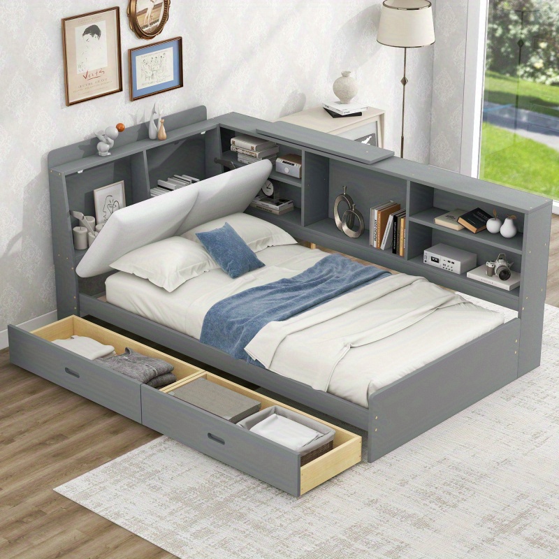 

Wood Size Bed , Shelves And 2 Drawers,