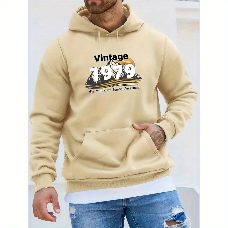 

Cozy Vintage-inspired Men's Hoodie - Plush Pullover With Kangaroo Pocket, Long Sleeve, Casual , Polyester , Oversized Hoodie