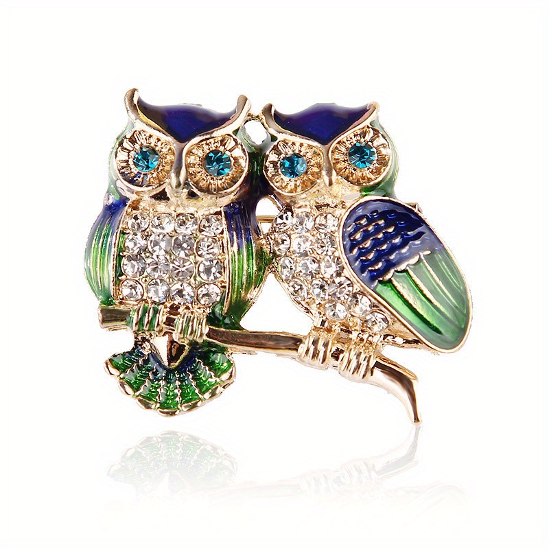 

1pcs Fashion Korean Trendy Temperament Owl Brooch Pin Creative Cartoon Cute Double Owl Chest Pin Personality Accessory For , Alloy Without Mosaic Material - All Season No Plating