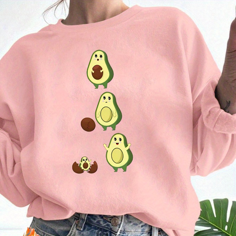 

Sweatshirt Doublé en pour Femme avec Imprimé Avocat Cartoon - Pull Décontracté à Manches Longues et Col Rond, Lavable en Machine, Polyester