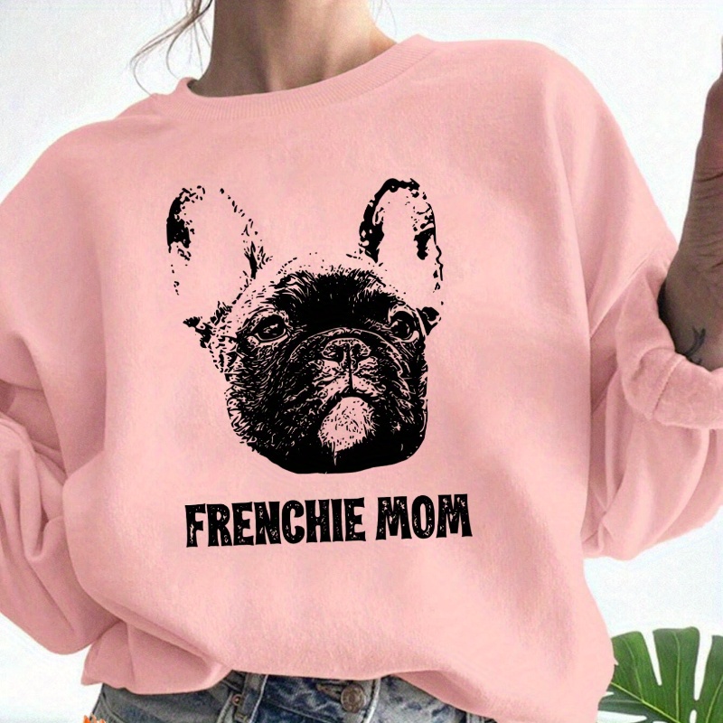 

Cozy Fleece-lined Cartoon Pug Letter Print Sweatshirt For Women - Casual Crew Neck Long Sleeve Pullover