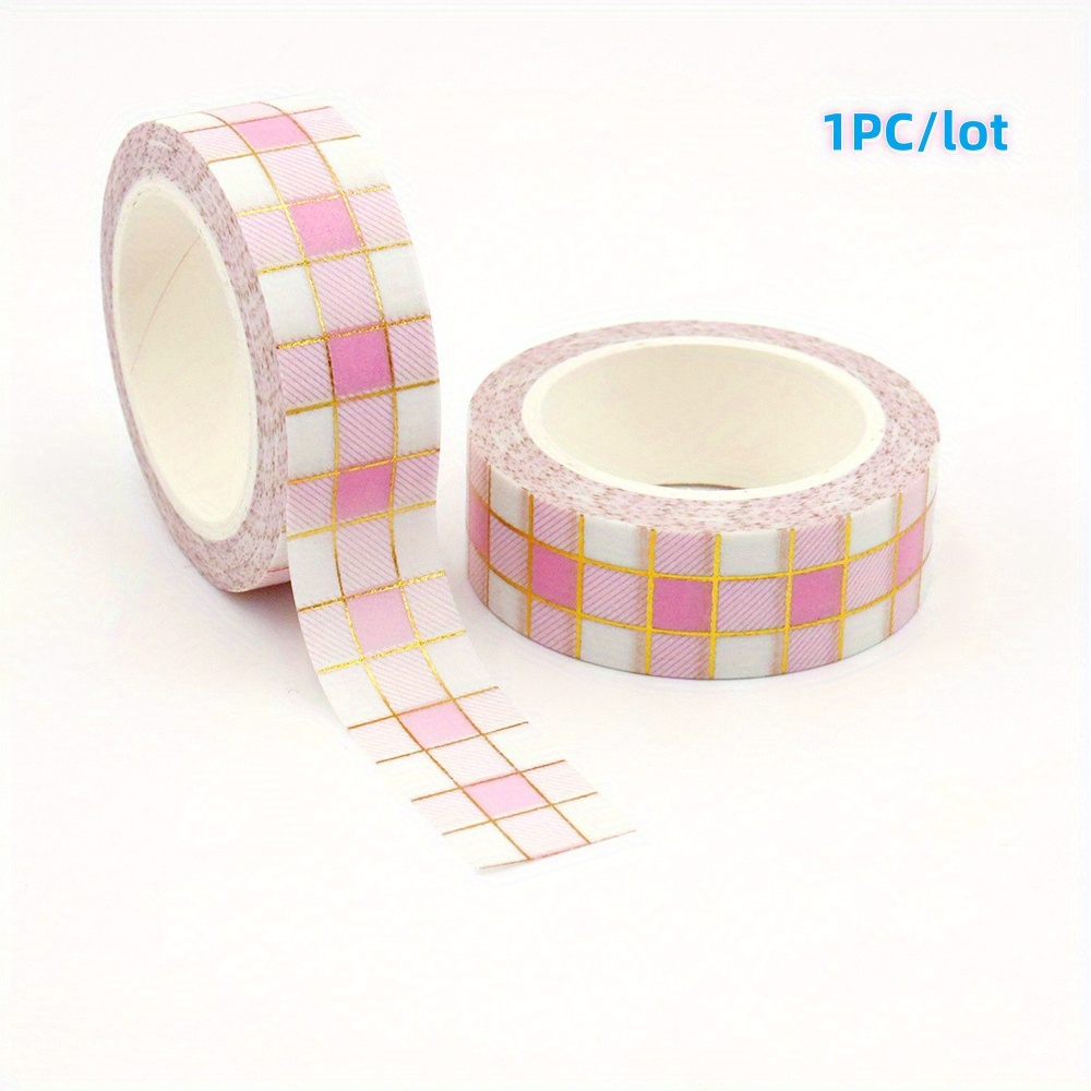 

Golden Foil Pink Grid Pattern Washi Tape 15mm X 10m, Decorative Paper Tape For Diy Crafts, Planners, Scrapbooking, Gift Wrapping, 1pc - Non-waterproof Adhesive For Smooth Plastic Surfaces