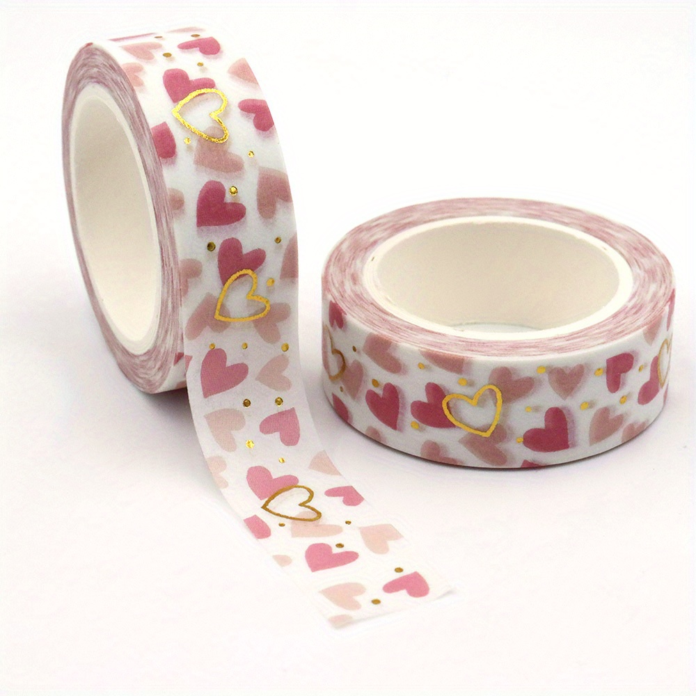 Image of New 1pc 15mm X 10m Valentine's Day Pink Heart Decoration And Paper Tape Stationery Colored Tape Office Supplies Aesthetic Washi Tape