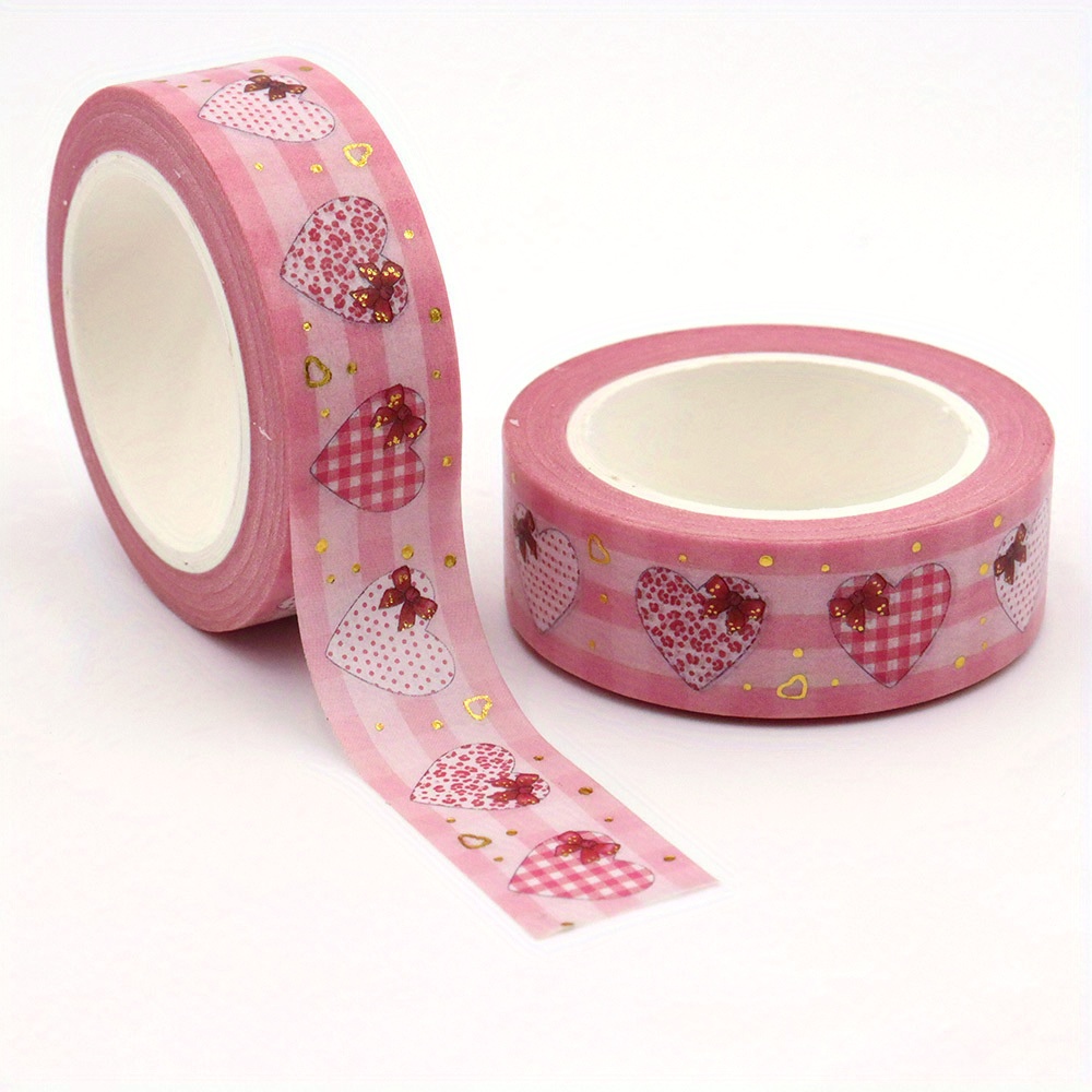 Image of New 1pc 15mm*10m Gold Foil Love Heart Decoration Valentine's Day Washi Tape Stationery Gift Colorful Tape Office Supplies And Paper Stickers Beautiful Pattern Tape