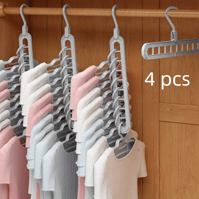 

4pcs Heavy-duty Foldable Plastic Hangers, Space-saving 9-hole Design For Closet, Dorm, And Clothing Store Storage, And Lightweight For Home Use (pink, Gray, White)