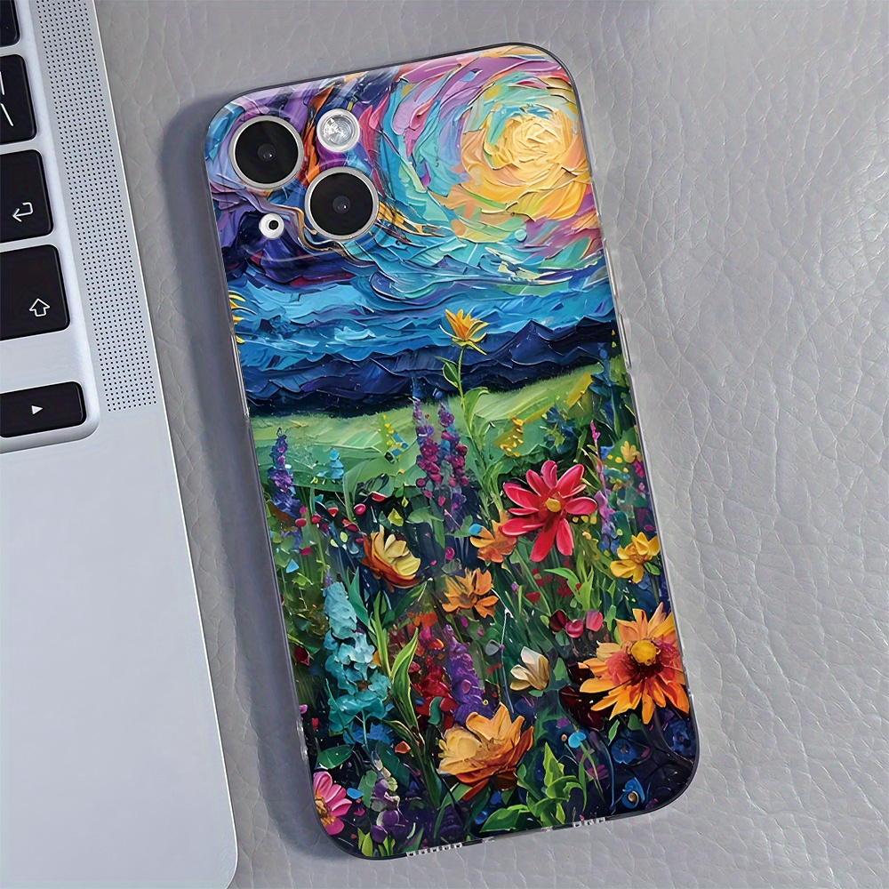 

Art Painting Style Of Sky Grass Phone Case For Iphone 11/12/13/14/15/16 Pro Max/plus, Protective Cover