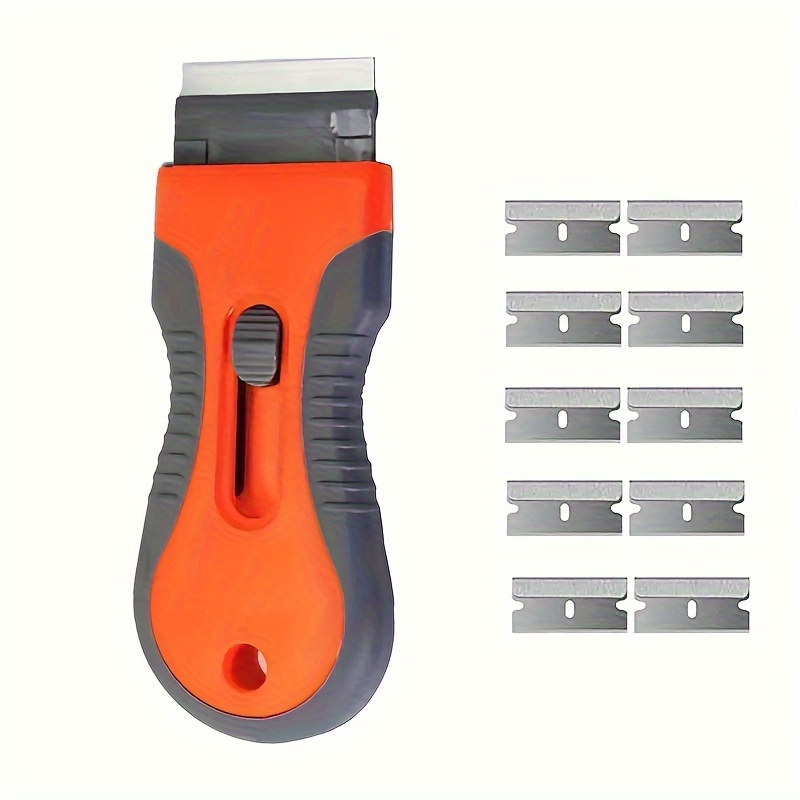 Multi-Purpose Razor Blade Scraper Tool with 10 Replacement Blades - Versatile Telescopic Handle for Glass, Floor, Microwave, Door, and Wall Cleaning - Durable Plastic, Manual Operation, No Electricity Needed