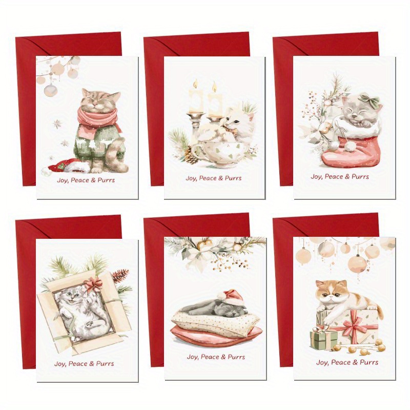 

Joy, Peace & -fect Christmas Cards: 12 Pieces With Envelopes - Featuring Cute Cats In