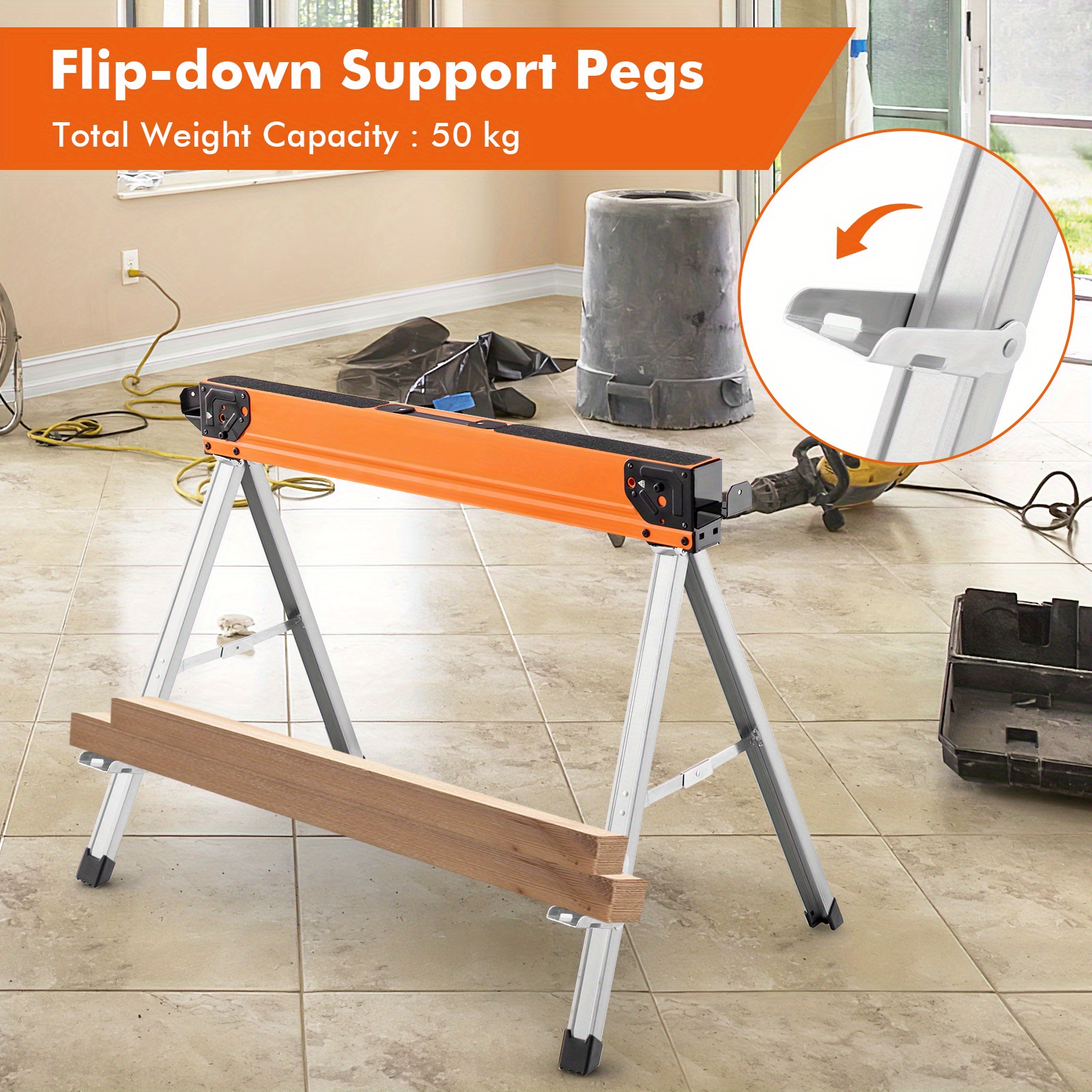 

Multigot Portable Sawhorses Set Of 2, Folding Work Horses W/ Flip-down Pegs & Support , 1100 Lbs, Heavy-duty Metal Saw Horses W/ Fast Open Legs For Woodworking