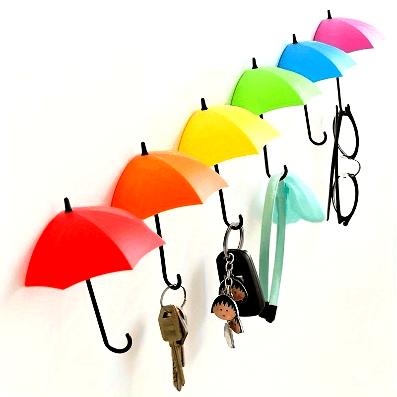 

6pcs Umbrella Wall Hooks - Adhesive Key & Towel Holder, Ideal For Bedroom Decor & Organization