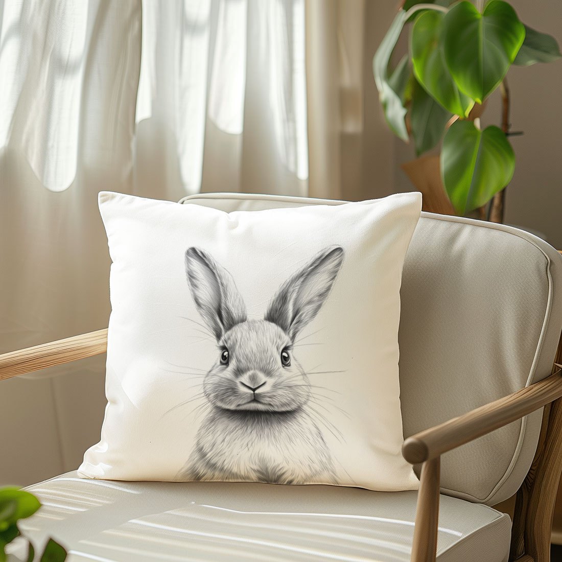 

1pc Contemporary Bunny Throw Pillow Cover, Soft Velvet Cushion Case With Zipper Closure, Machine Washable, Woven Polyester For Home Decor, Sofa, Living Room, Bedroom - Room Types