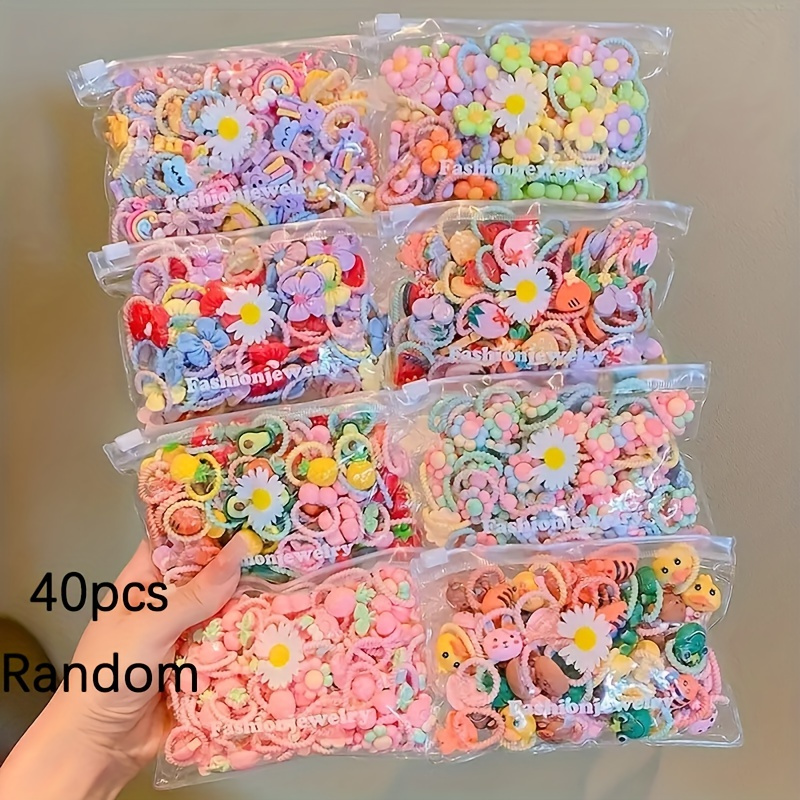 TEMU 40pcs Cute & Hair Ties Set - Ponytail Holders For Women And Girls, Durable Plastic, Prints