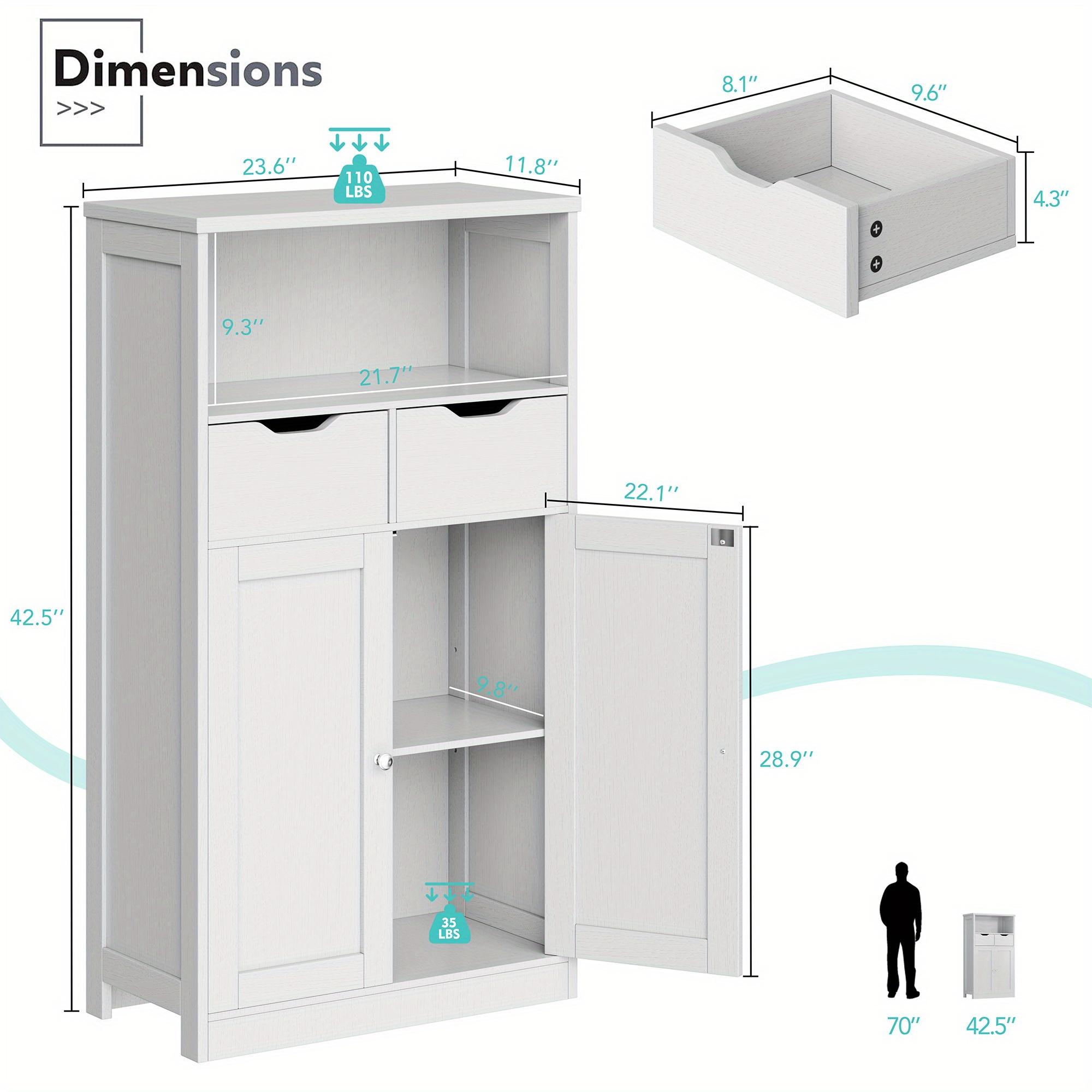 TEMU Jy Bathroom Cabinet, Floor Cabinet With 2 Doors And 2 Drawers, Adjustable Shelf Bathroom Storage Cabinet, Freestanding Wooden Storage Organizer