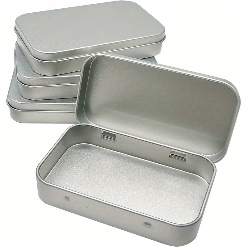 

1pc Multipurpose Rectangle Tin Box Container Set, Metal Storage Bins, Non-food Contact Small Hinged Organizer Tins For Crafts, Buttons, Dice, 9.4cm X 6.1cm X 2. - Silver